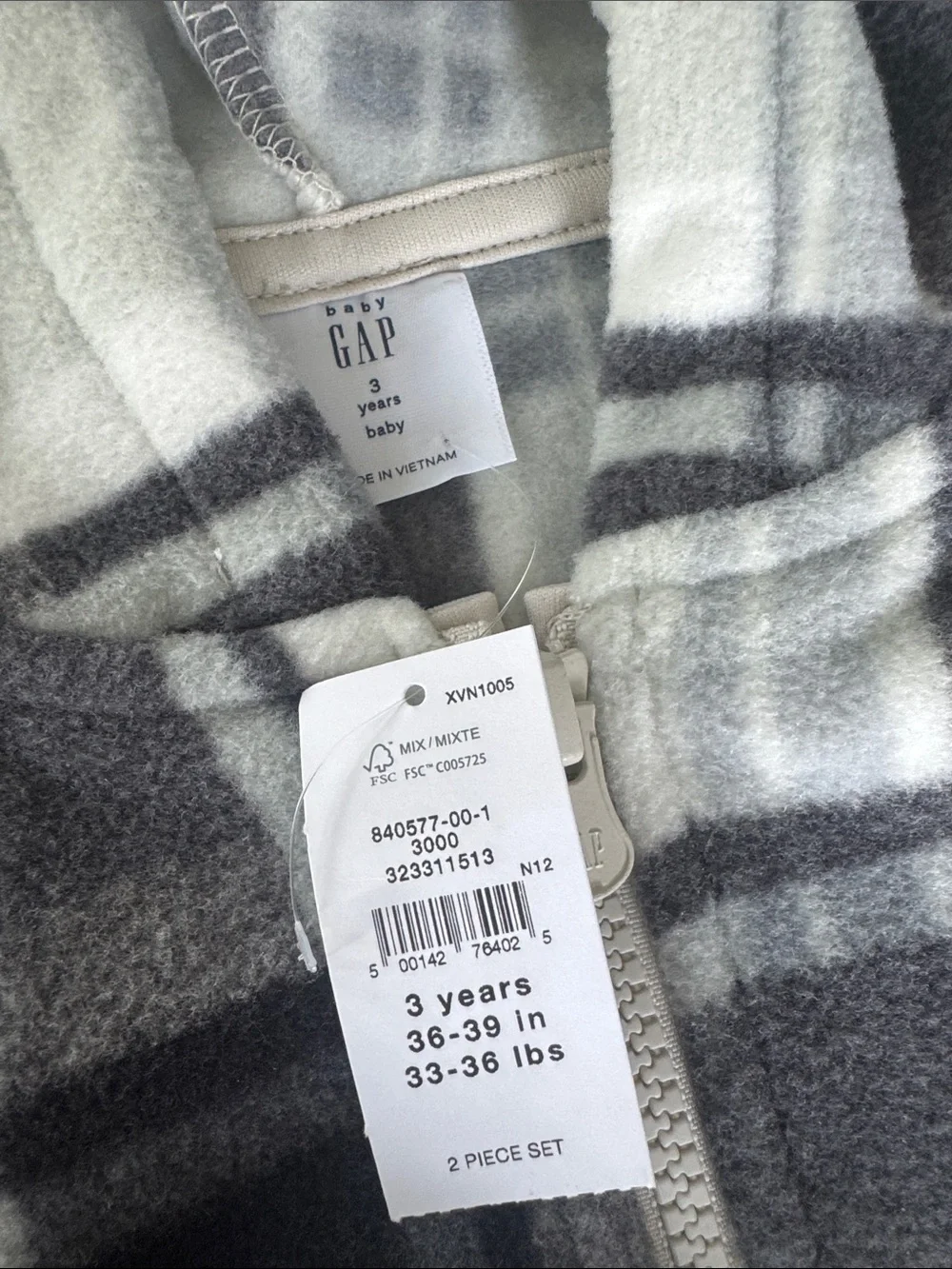 GAP Black & White Plaid Hooded Fleece Pullover